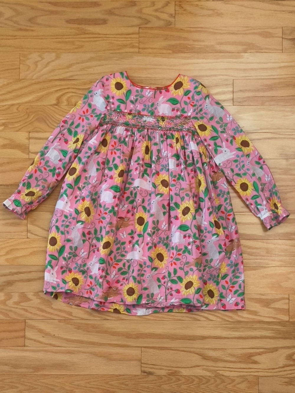 Mini Boden Bunny Smocked Long-Sleeve Dress Size 7/8 GU